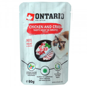 ONTARIO CAT POUCH CHICKEN CRAB konservi kaķiem Vista, krabis buljonā 80g